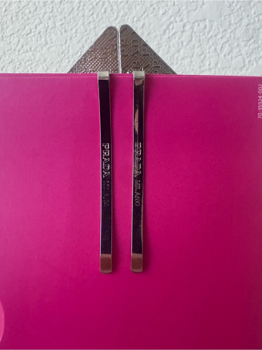 Prada Black and Silver Triangle Logo Hair Pins set of 2 - Picture 2 of 3